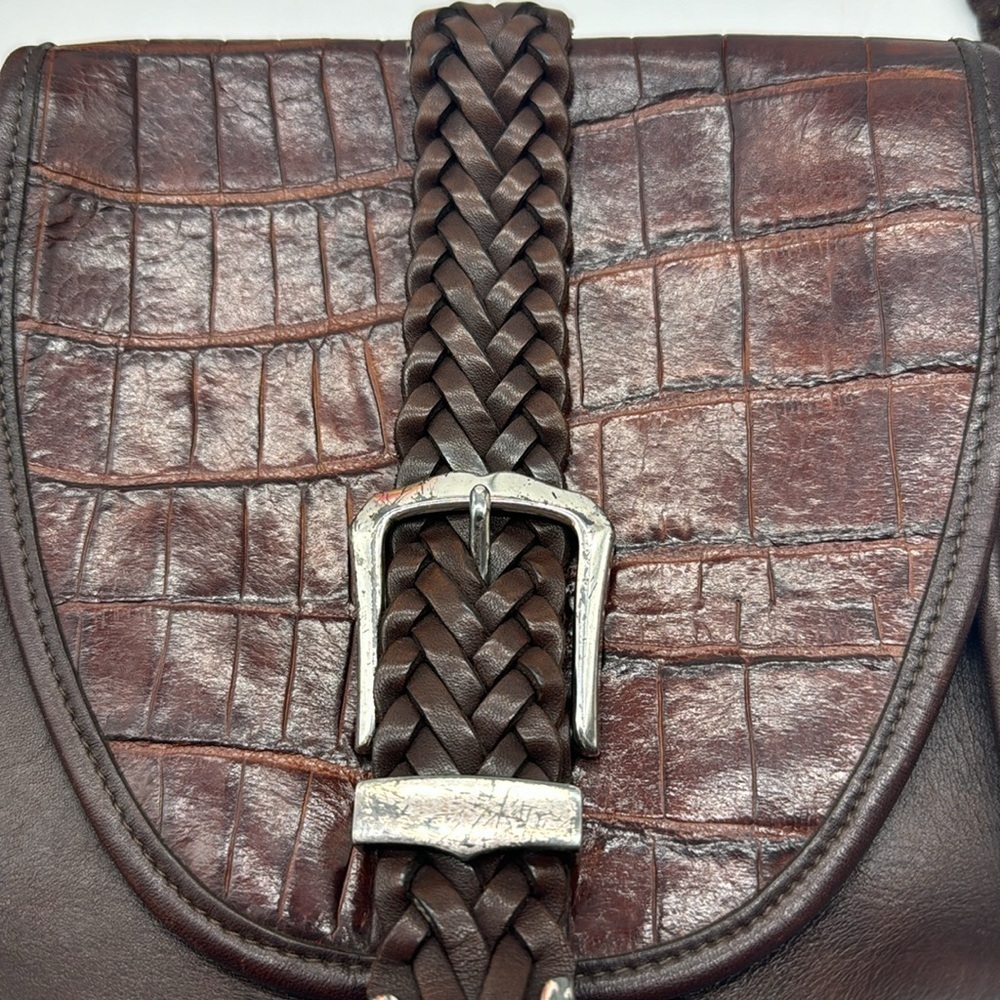 Brighton Vintage Brown Leather Crossbody Bag with Braided Strap BRN5944C - Picture 3 of 13